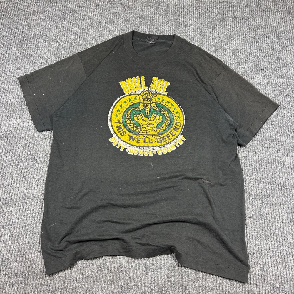 Vintage US Army Drill Sgt T Shirt Mens L Black Single Stitch Military Graphic